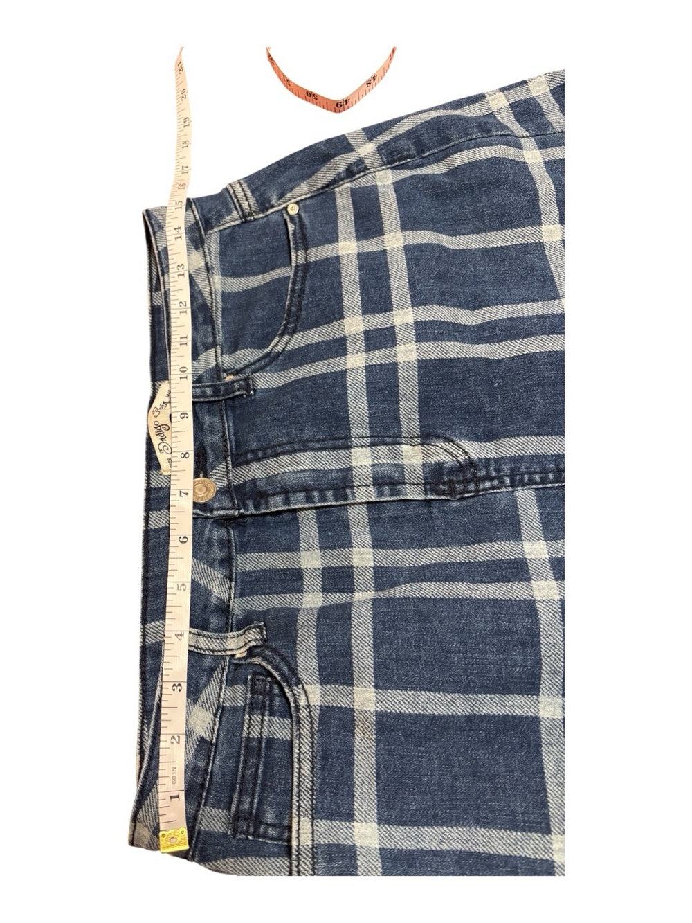 Indigo Rein Blue and Cream Plaid Denim Mini Skirt - Picture 4 of 7